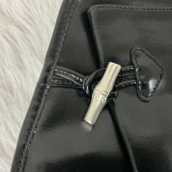 Longchamp Roseau Bamboo Toggle Black Leather Backpack Shoulder Bag - Picture 3 of 12